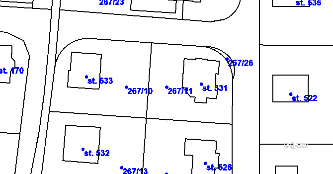 Parcela st. 267/11 v KÚ Hoštka, Katastrální mapa