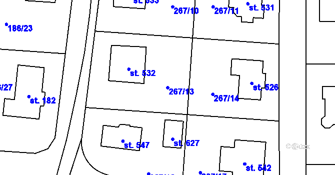 Parcela st. 267/13 v KÚ Hoštka, Katastrální mapa