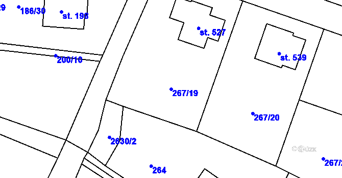 Parcela st. 267/19 v KÚ Hoštka, Katastrální mapa