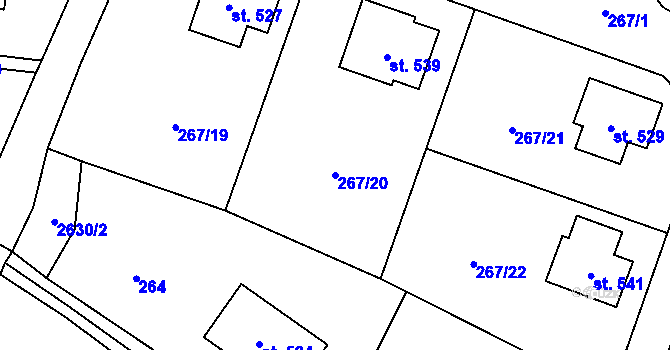 Parcela st. 267/20 v KÚ Hoštka, Katastrální mapa