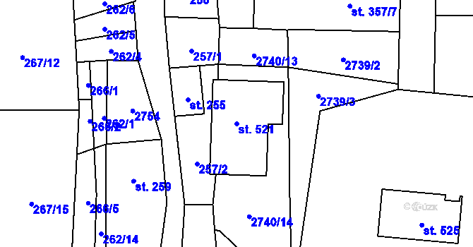 Parcela st. 521 v KÚ Hoštka, Katastrální mapa