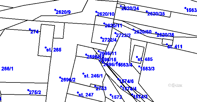 Parcela st. 2696/11 v KÚ Hoštka, Katastrální mapa