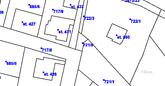 Parcela st. 721/8 v KÚ Hoštka, Katastrální mapa