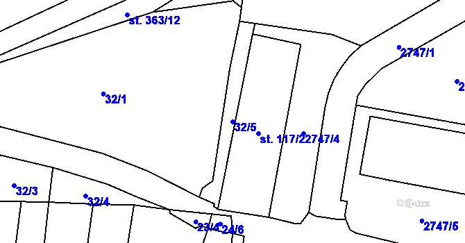 Parcela st. 32/5 v KÚ Hoštka, Katastrální mapa
