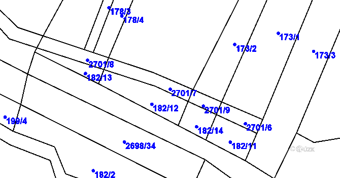 Parcela st. 2701/7 v KÚ Hoštka, Katastrální mapa