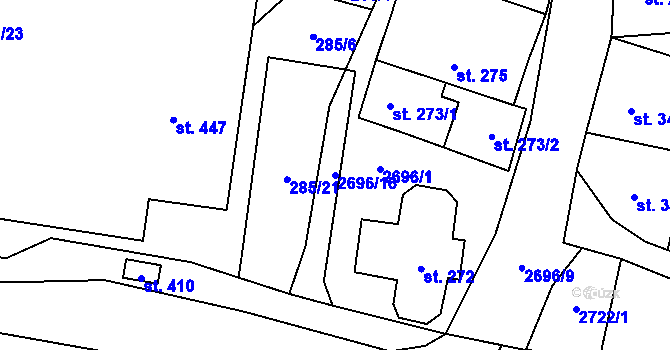 Parcela st. 2696/16 v KÚ Hoštka, Katastrální mapa