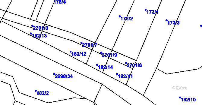 Parcela st. 2701/9 v KÚ Hoštka, Katastrální mapa