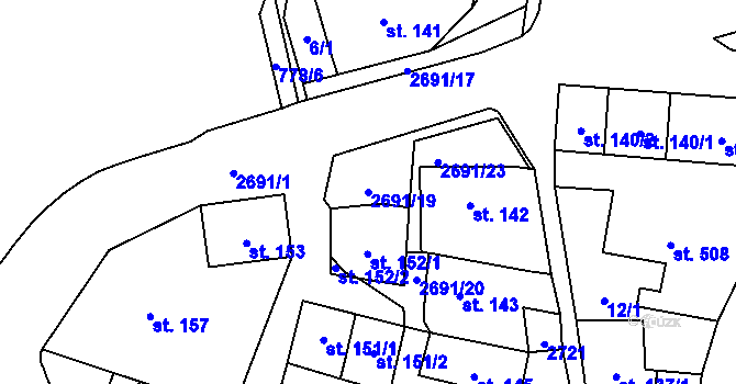 Parcela st. 2691/19 v KÚ Hoštka, Katastrální mapa