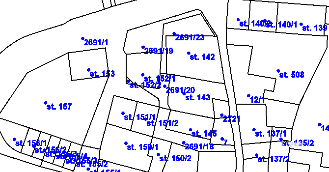 Parcela st. 2691/20 v KÚ Hoštka, Katastrální mapa
