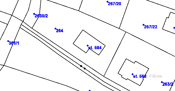 Parcela st. 584 v KÚ Hoštka, Katastrální mapa