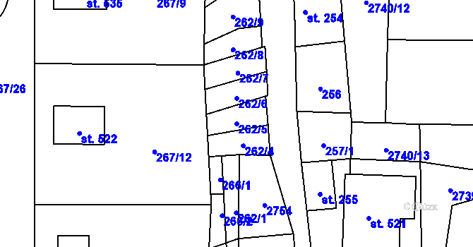 Parcela st. 262/5 v KÚ Hoštka, Katastrální mapa
