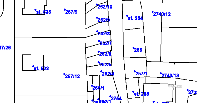Parcela st. 262/6 v KÚ Hoštka, Katastrální mapa