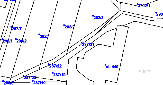 Parcela st. 287/21 v KÚ Hoštka, Katastrální mapa