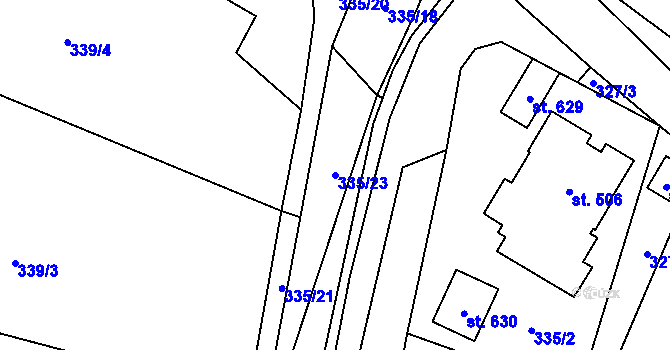 Parcela st. 335/23 v KÚ Hoštka, Katastrální mapa