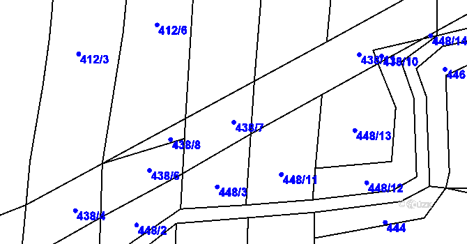 Parcela st. 438/7 v KÚ Hoštka, Katastrální mapa