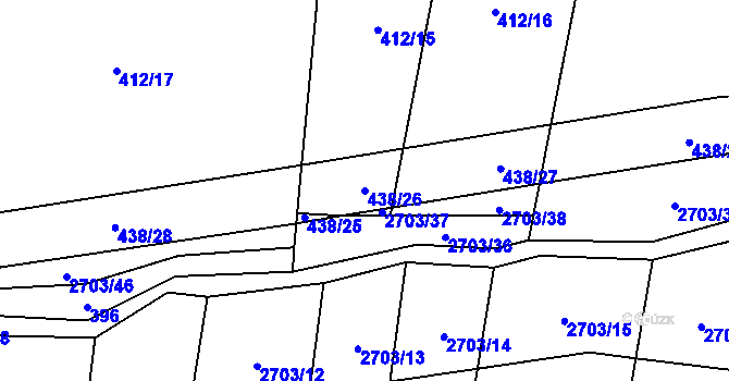 Parcela st. 438/26 v KÚ Hoštka, Katastrální mapa