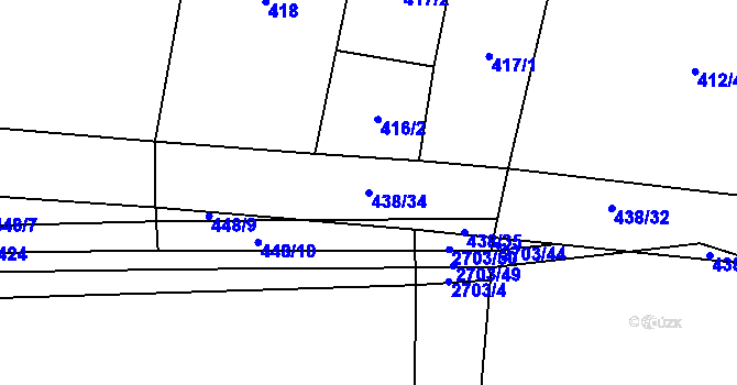 Parcela st. 438/34 v KÚ Hoštka, Katastrální mapa