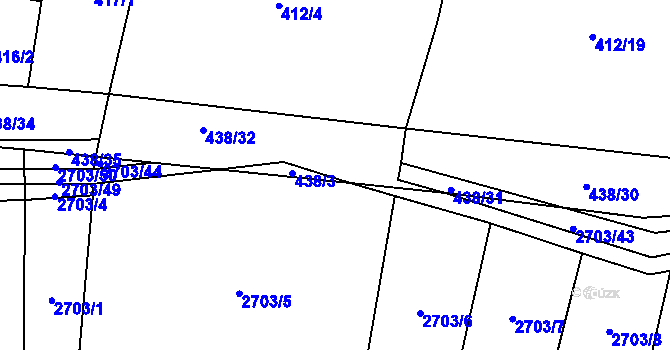 Parcela st. 438/44 v KÚ Hoštka, Katastrální mapa