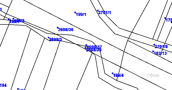Parcela st. 2698/37 v KÚ Hoštka, Katastrální mapa