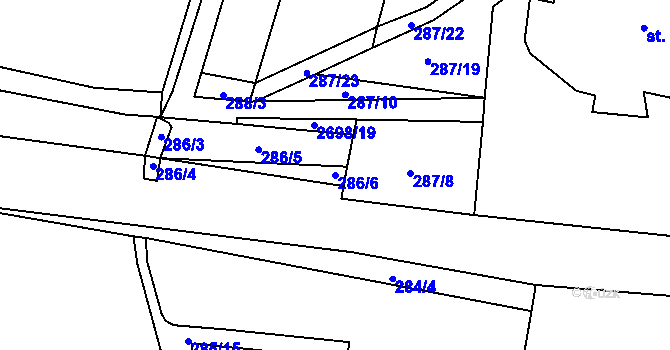 Parcela st. 286/6 v KÚ Hoštka, Katastrální mapa
