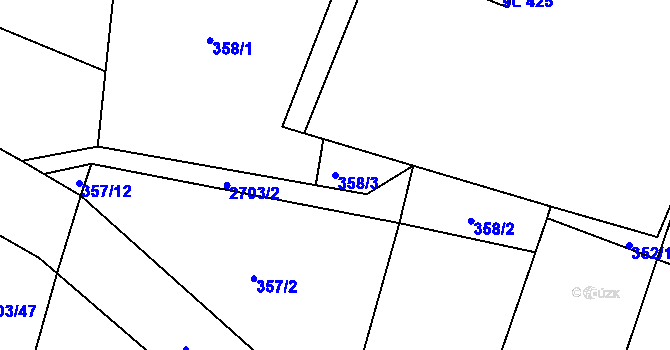 Parcela st. 358/3 v KÚ Hoštka, Katastrální mapa