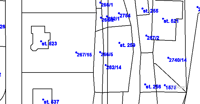 Parcela st. 266/5 v KÚ Hoštka, Katastrální mapa