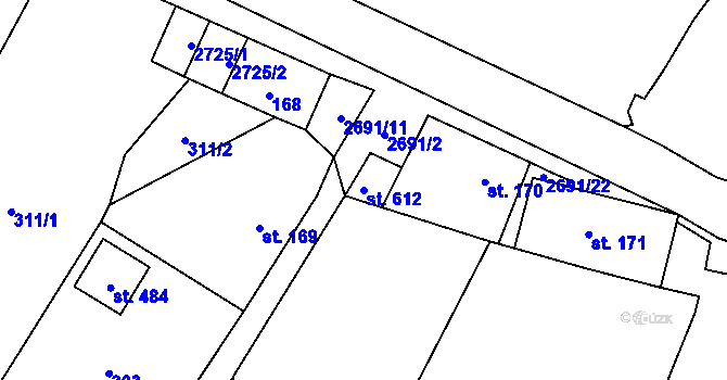Parcela st. 612 v KÚ Hoštka, Katastrální mapa