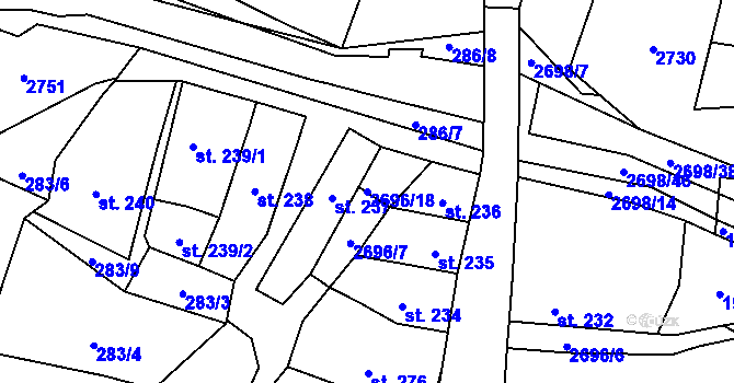 Parcela st. 2696/18 v KÚ Hoštka, Katastrální mapa