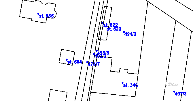 Parcela st. 493/5 v KÚ Hoštka, Katastrální mapa