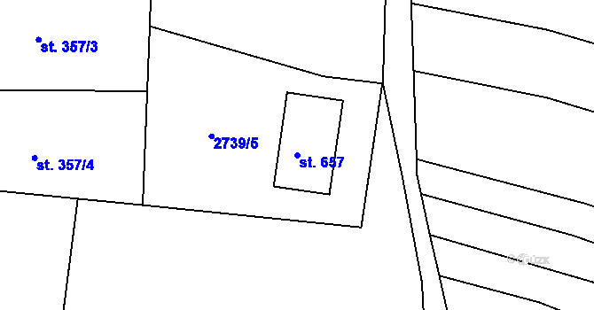 Parcela st. 657 v KÚ Hoštka, Katastrální mapa