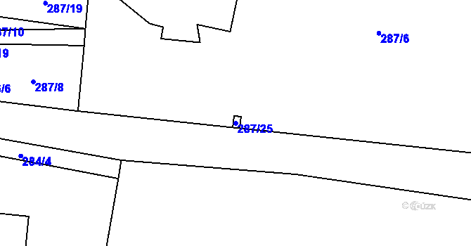 Parcela st. 287/25 v KÚ Hoštka, Katastrální mapa