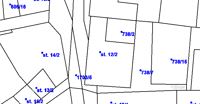 Parcela st. 12/2 v KÚ Malešov u Hoštky, Katastrální mapa