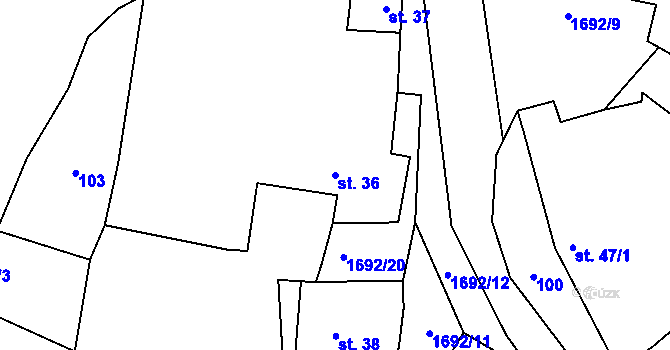 Parcela st. 36 v KÚ Malešov u Hoštky, Katastrální mapa