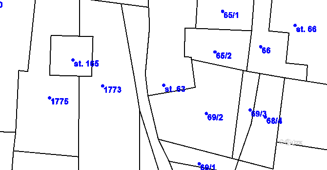 Parcela st. 63 v KÚ Malešov u Hoštky, Katastrální mapa
