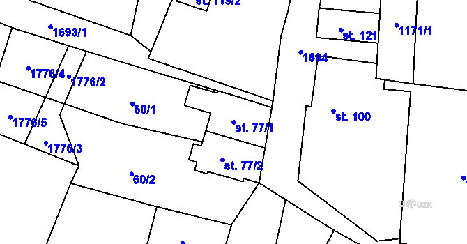 Parcela st. 77/1 v KÚ Malešov u Hoštky, Katastrální mapa