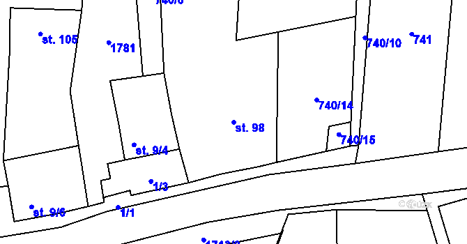 Parcela st. 98 v KÚ Malešov u Hoštky, Katastrální mapa