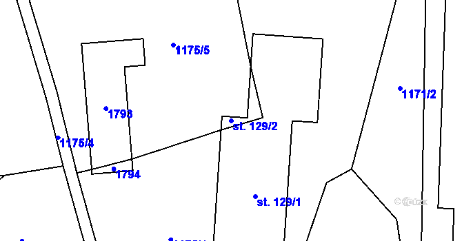 Parcela st. 129/2 v KÚ Malešov u Hoštky, Katastrální mapa