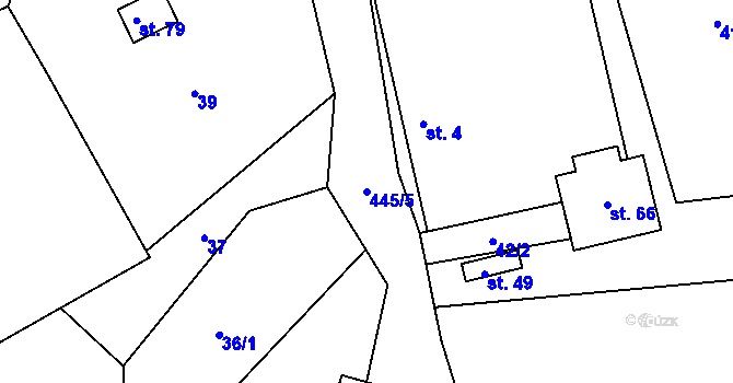 Parcela st. 445/5 v KÚ Janovice u Houserovky, Katastrální mapa