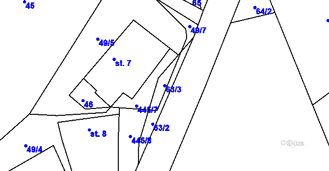 Parcela st. 63/3 v KÚ Janovice u Houserovky, Katastrální mapa
