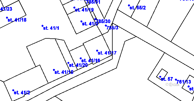 Parcela st. 41/17 v KÚ Ostrovec u Houserovky, Katastrální mapa