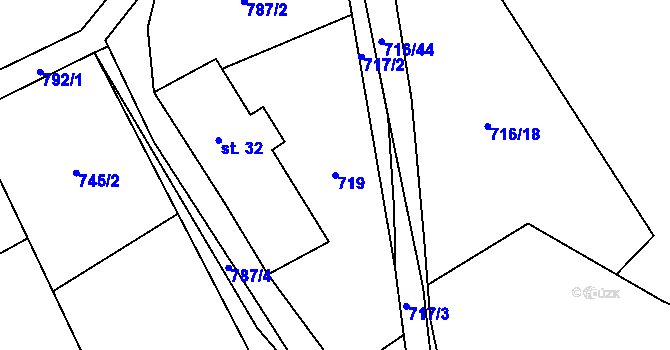 Parcela st. 719 v KÚ Ostrovec u Houserovky, Katastrální mapa