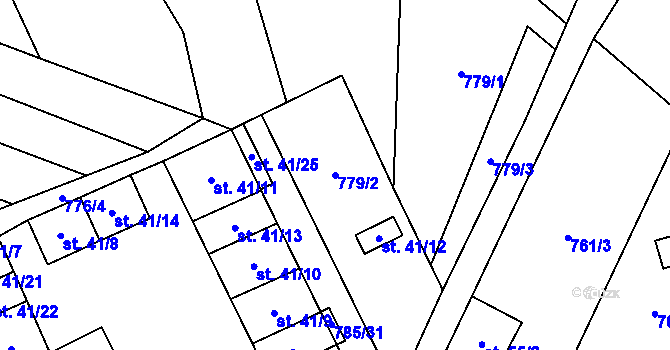 Parcela st. 779/2 v KÚ Ostrovec u Houserovky, Katastrální mapa