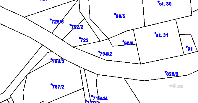 Parcela st. 794/2 v KÚ Ostrovec u Houserovky, Katastrální mapa
