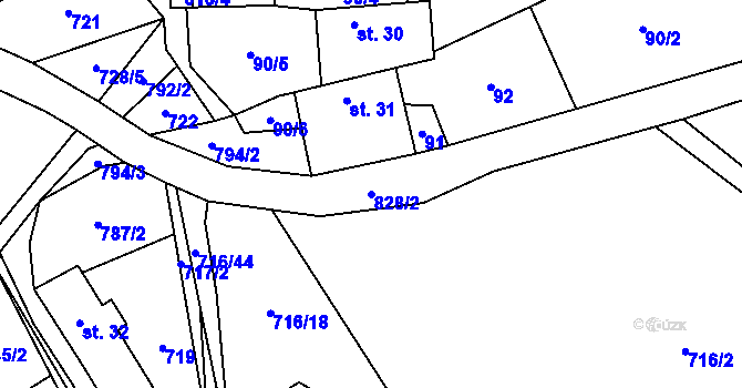 Parcela st. 828/2 v KÚ Ostrovec u Houserovky, Katastrální mapa