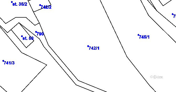 Parcela st. 742/1 v KÚ Ostrovec u Houserovky, Katastrální mapa