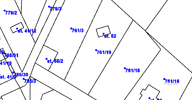 Parcela st. 761/19 v KÚ Ostrovec u Houserovky, Katastrální mapa