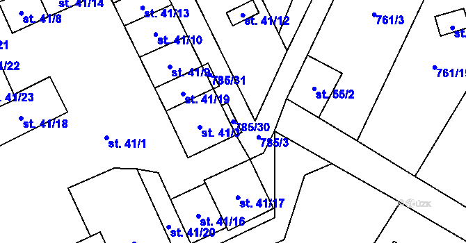 Parcela st. 785/30 v KÚ Ostrovec u Houserovky, Katastrální mapa
