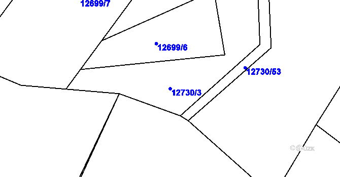 Parcela st. 12730/3 v KÚ Hovězí, Katastrální mapa