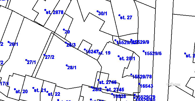 Parcela st. 19 v KÚ Hovězí, Katastrální mapa