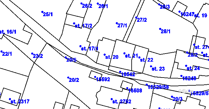 Parcela st. 20 v KÚ Hovězí, Katastrální mapa